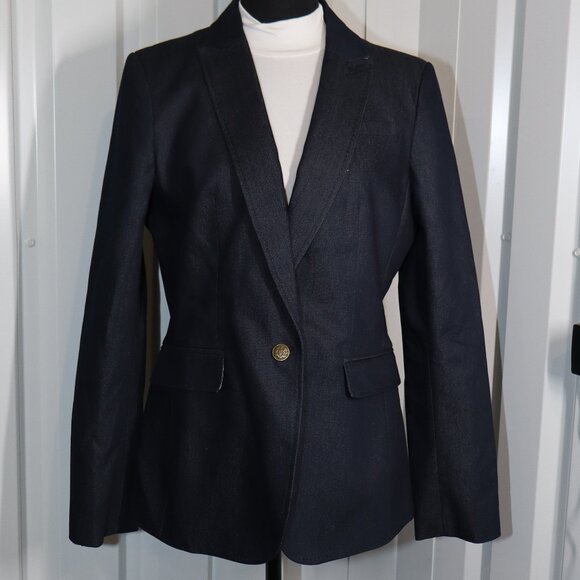 Banana Republic Women's Denim Look Blazer **Size 12 Fits 8** Blue Lined Preppy - Picture 1 of 11